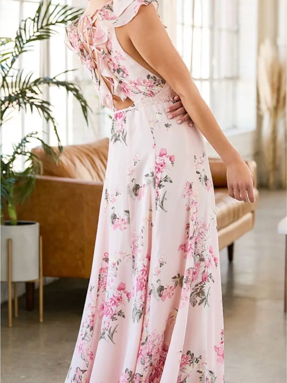 Lulu's Light Pink Floral Maxi Dress